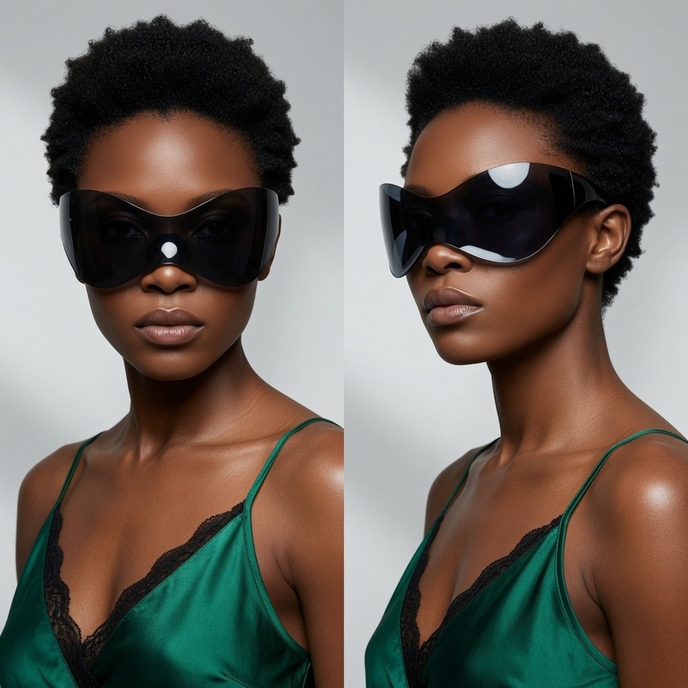Womens Oversized Shield Sunglasses Futuristic Butterfly Visor Black Wrap Shades